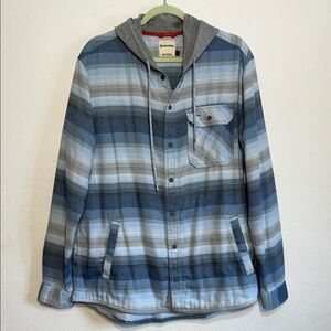 Simms Blue and Gray Hooded Stripped Shacket Size Large